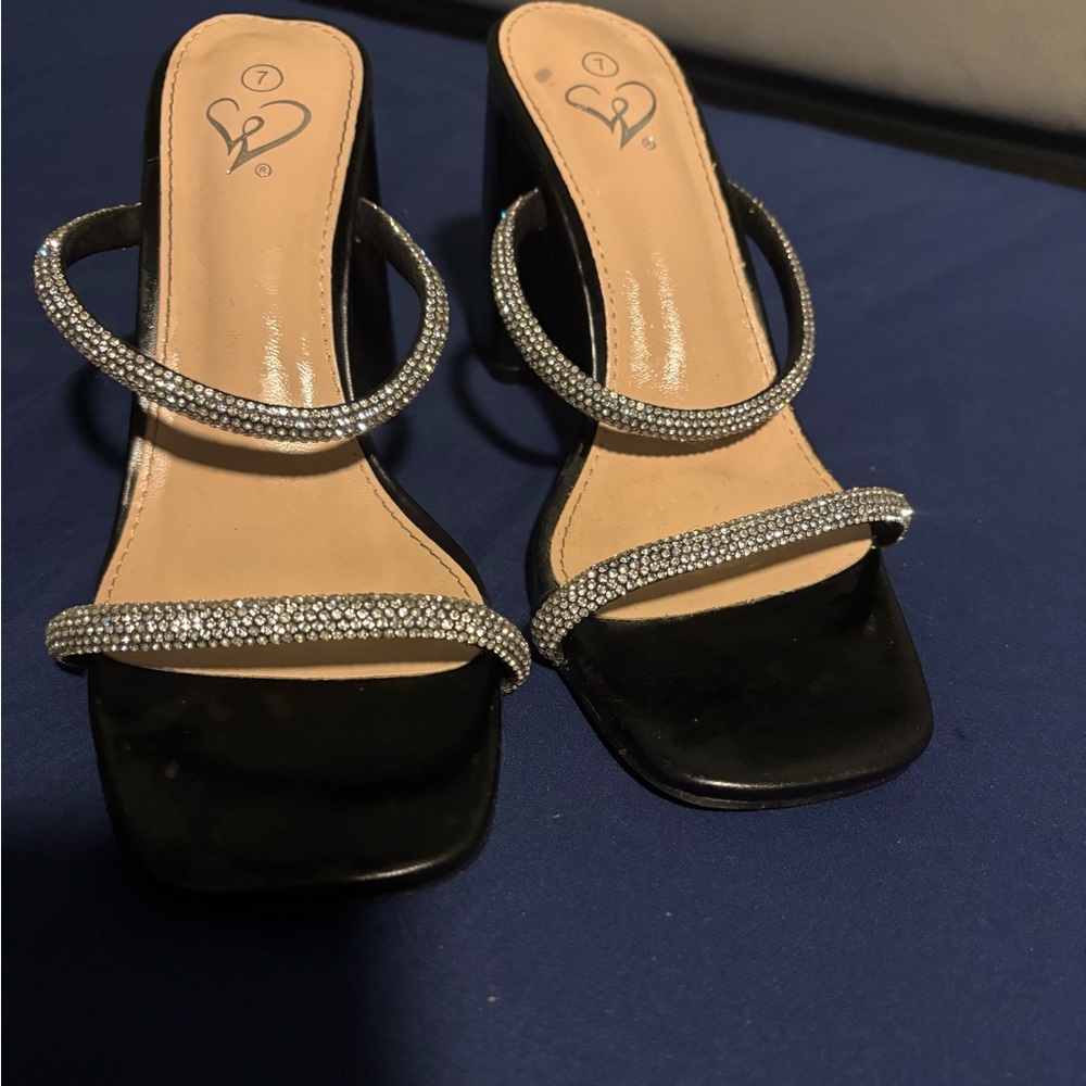Windsor Black Heels with Silver Straps
